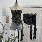 Camouflage Brat Vest Female Niche Irregular Ribbon Hole Babes Y2k Sleeveless Top