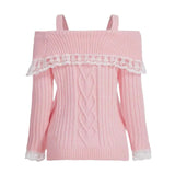 Toloer And Winter New One-Word Shoulder Lace Lace Strap Knit Sweater Female YF2367-Outfit
