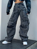 Toloer New 2024 Stylish High-Waist Straight Leg Loose Casual Denim Wide-Leg Pants-Outfit