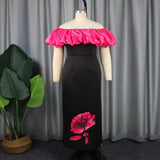 Crash One-Word Shoulder Dress Elegant Fashion High-Waisted Thin Flower Dress