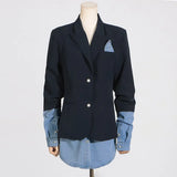 Toloer Splicing Suit Jacket Female 2024 Autumn New Dress Suit Lapel High Sense Long Sleeve Small Suit Woman-Outfit