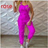 Women's Work-Packed Pocket Design Jumpsuit Sleeveless Backs And Trousers Simple Restraints Trousers +