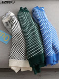 oversize blue dot Sweater Pullovers Women winter autumn thick O-neck chic 2021 sweater long sleeve sweater
