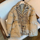 2022 Winter Oversized Woolen Tweed Patchwork Women Jacket Warm Down Parka Oversized Outwear Women Windproof Basic
