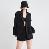 Toloer New Fashion Brand Double Breasted Three-Dimensional Flower Splicing Suit High Waist Bell Bottoms Two Sets Of Women's Clothing-Outfit