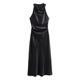 Autumn Silk Hymn Feeling Sleeveless Fan Flute Dress Round Neck Fashion Party