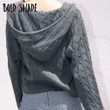 Bold Shade Vintage Indie Style Women Cardigans Knitting Zipper Pockets Hooded Sweaters Twist Winter Casual Long Sleeve