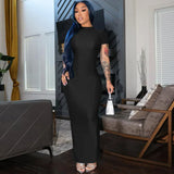 Toloer Women's Wear Summer 2023 Solid Color Sexy Short Sleeve Slit Dress Women's Dress-Outfit