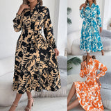 Shooting 2025 Spring And Summer Leisure Flowers Long Sleeve Shirt Skirt Lotus Leafy Dress Women's