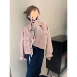 Toloer 2024 Korean Version Of Small Pink Denim Jacket Female Short Retro Casual Versatile Loose And Slim Jacket-Outfit