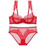 Lace Sexy Lingerie Set Large-Size Transparent Bra Large Bra Small Side Non-Slip Lady Bra