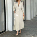 Toloer 2024 New Temperament Female Commuter Belt Solid Color Waist Long Sleeve Irregular Shirt Dress