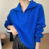 Soft Waxy Sweater Female European Fashion Loose Half Zipper Sweater Fashion Autumn And Winter Casual Versatile Top-Outfit