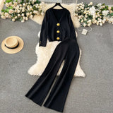 Small Fragrant Wind Two Sets Of Women's Autumn And Winter Knitted Jersey Jacket Sweater Casual