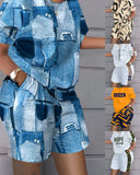 Independent Station Spring And Summer Fashion Positioning Printing Short-Sleeved 2-Piece Set Of Women-Outfit