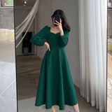 Toloer Style Little Black Dress Female 2024 Summer New Retro V-Neck Show Thin Knee Black Dress Dress-Outfit