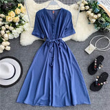 Spring New V Neck Summer Midi Long Dress Vestido De Festa Evening Party Bandage Women Casual Elegant High Waist