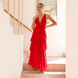 New Pure-Want Wind Red Pop Summer French Cake Skirt Femininity Sleeveless V-Neck