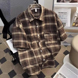 Short-Sleeved Shirt Men's Summer Retro Casual Five-Sleeve Shirt High Street Tide