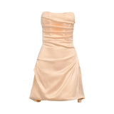 Sexy Satin Fishbone Pleated Backless Strapless