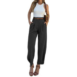 Toloer Spot Women's Wear Factory Fashion Pure Color Loose High Waist And Foot Suit Pants-Outfit
