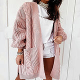 Cardigan for Women Oversized Lantern Sleeve Knitted Sweater Ladies Autumn Winter Sweater Coat Warm Twist Loose Long