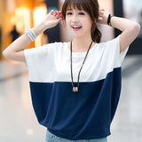 Toloer Summer Korean Version Plus Size Women's Loose Bat Shirt Student Women's Short Sleeve T-Shirt Fat Mm Summer T-Shirt