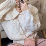 Autumn And Winter New Loose Korean Version Short-Style Cardigan Female Cardigan With Large Lapel And Coarse Knitted Jacket-Outfit