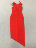 Red 3D Flower Cutout Rhinestone Midi Dress-Outfit