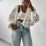 And Winter Tiger Pattern Lantern Sleeve Knitted Cardigan Sweater Short