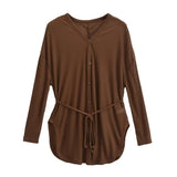 Fashion Women's Fashion Summer New Style Long-Sleeved Loose Sunscreen Thin-Style Strapped Waist Single-Breasted Blouse-Outfit