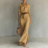Women's Autumn Elegant Temperament Sexy Solid Color Irregular Folds Containing Belt