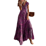 Toloer 2023 New Dress Waist Floral Print Dress-Outfit