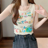 New Retro Small Vest Women Wear Chic Print Slime Sleeveless Knitting