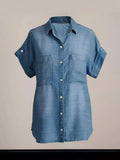 Fashion New Lapel Pocket Single-Row Denim Shirt-Outfit