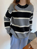 Color Block Striped Knit Sweater-Outfit