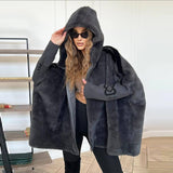 Autumn And Winter New Women's Casual Loose Long-Sleeved Hood Splicing Plush Fur Coat