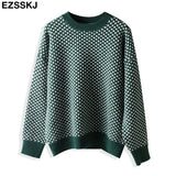 oversize blue dot Sweater Pullovers Women winter autumn thick O-neck chic 2021 sweater long sleeve sweater