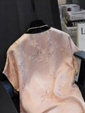Chinese Style High-End Short-Sleeved Bat Sleeve Shirt Women's 2024 Summer New Disc Button Round Neck T-Shirt-Outfit
