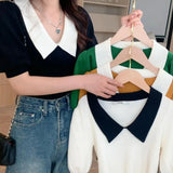 Retro Bubble Sleeve Knitted T-Shirt Women Design Small Short Top Summer New Ice T-Shirt