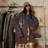 Deeptown 2020 New Hit Womens Jacket Autumn Vintage Clothing Oversized Letter Print Warm Jacket Loose Casual Contrast Coat