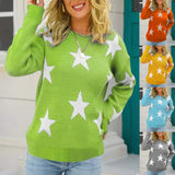 Toloer Women's Fashion Autumn And Winter New Sweater Long Sleeve Round Collar Knit Jumper Five-Pointed Star Loose Casual Women's