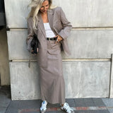 Toloer Spring And Autumn New Suit Fashion High-End Women's Clothing After The Slit Skirt Striped Suit Two Sets-Outfit