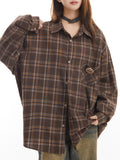 Toloer Couples Retro Badge Plaid Shirt Men And Women 2024 Spring And Autumn New Long Sleeve Versatile Shirt