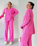 Autumn New Fashion Solid Color Loose Under The Pended Fork Knit Shirt Two Sets Of
