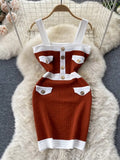 New Women's Dresses Knitwear Suits Small Fragrance Knitted Cardigan Coat + Suspender Knit Dress Streetwear Two Piece Sets 1028-1-Outfit