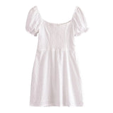 Trend French Girls Sexy Generous Collar Tie Embroidery Waist Dress Short Skirt-Outfit