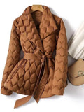 Ripple Quilted Lightweight Down Lapel Belt Tight