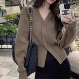 Gentle White V-Neck Knitted Jersey Autumn And Winter New High-End Lazy Wind To Close The Waist Short Sweater