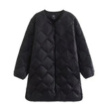 Autumn And Winter New Style Long Down Jacket Female Leisure Senior White Duck Velvet Light And Warm Japan And South Korea Simple Coat-Outfit